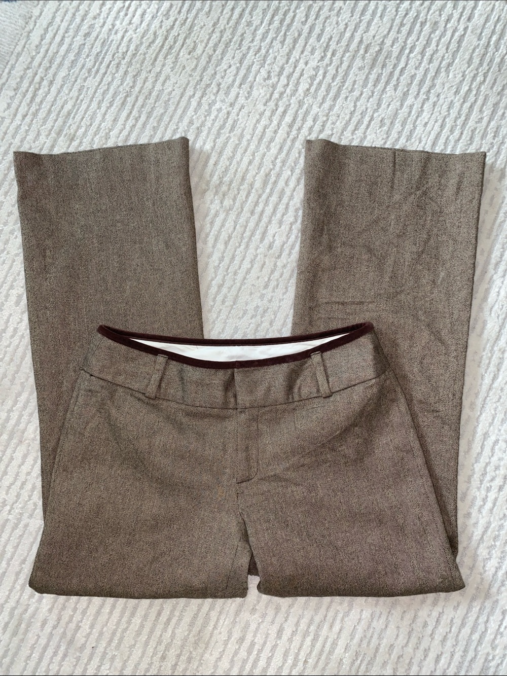 Banana Republic Wool-Blend Brown Herringbone Flare-Leg Trousers-Martin Fit-Sz 6